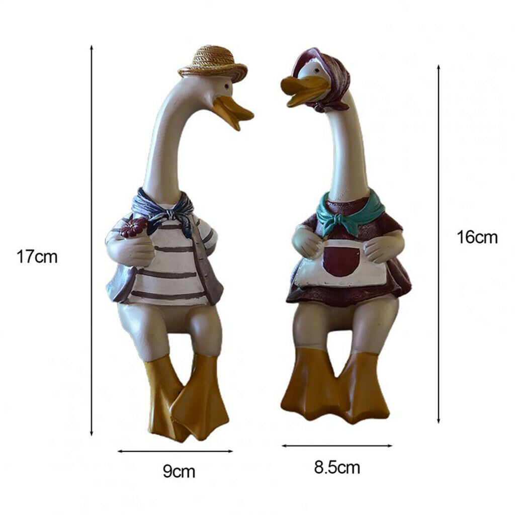 1pair Funny Couple Duck Statue Crafts Handicraft Decor for Room Ornaments