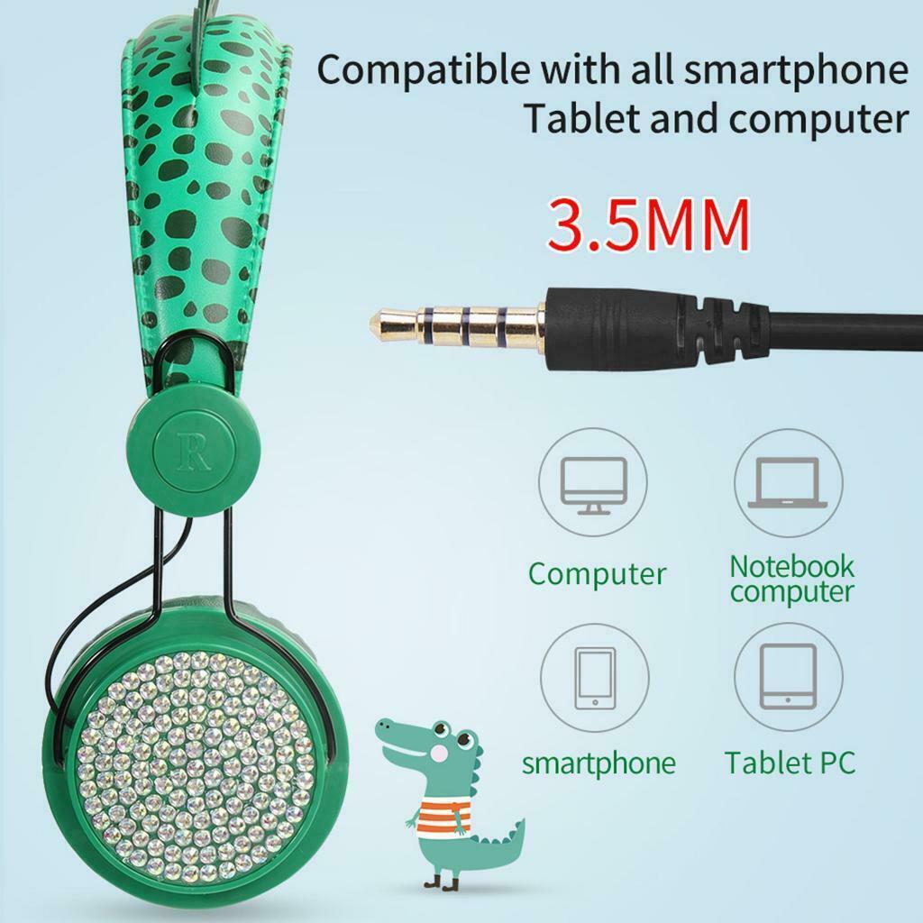 Dinosaur Cartoon Glitter Kids Stereo Headphone with Microphone for Boys