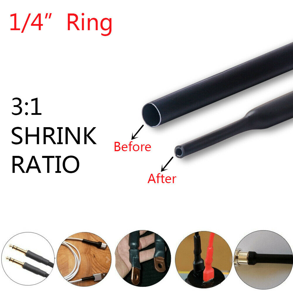 Black 10FT x 1/4" Marine Grade Heat Shrink Tubing 3:1 Adhesive Glue Lined
