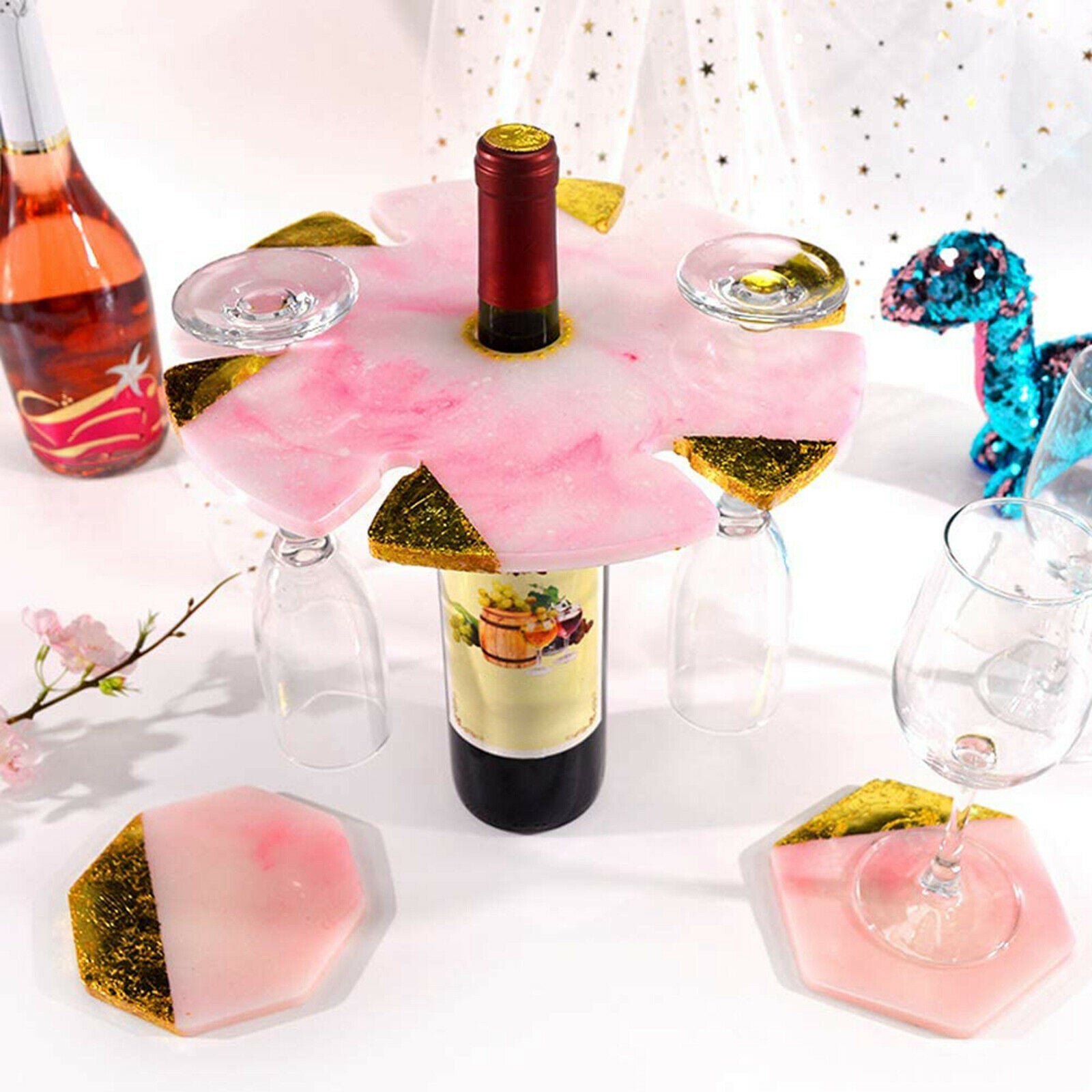 6x Wine Glass Holder Mold Clear Cup Mat Round Making Coaster Mould Hexagon