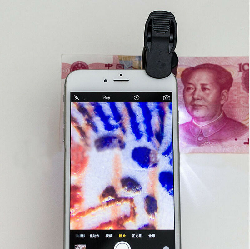 60X-100X UV&LED Lighted Pocket Microscope Magnifier With Clip For Cellphone