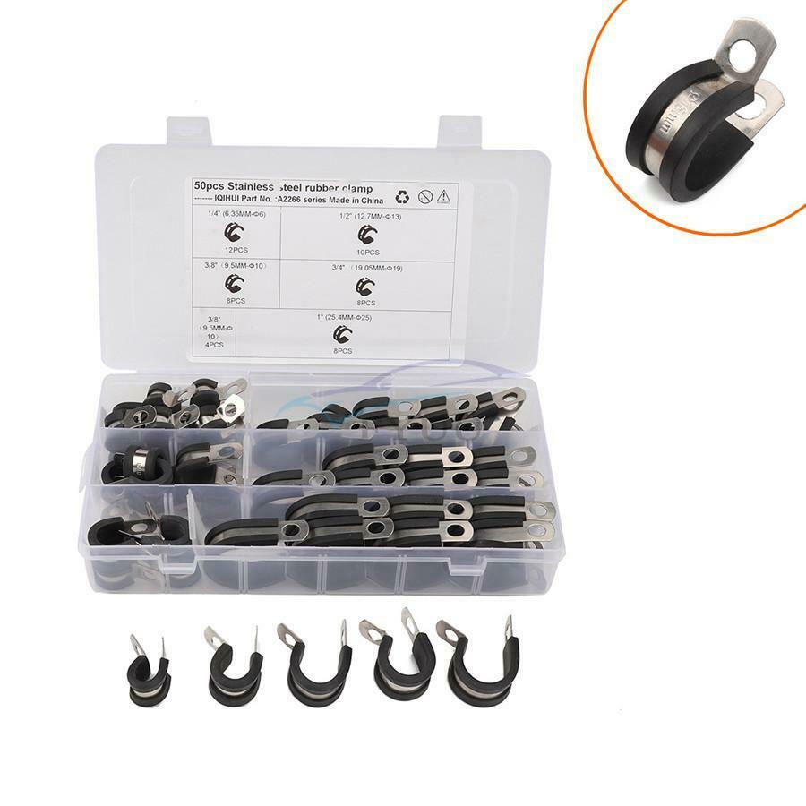 50 Pieces 6.5mm-25.5mm Hose Cable Frame Insulated Clamps Kit For Marine Car Home