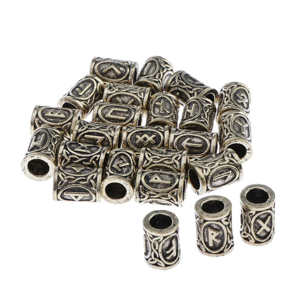 48Pcs Viking Runes Charms Beads for Nordic Hair Beard Bracelets Pendants