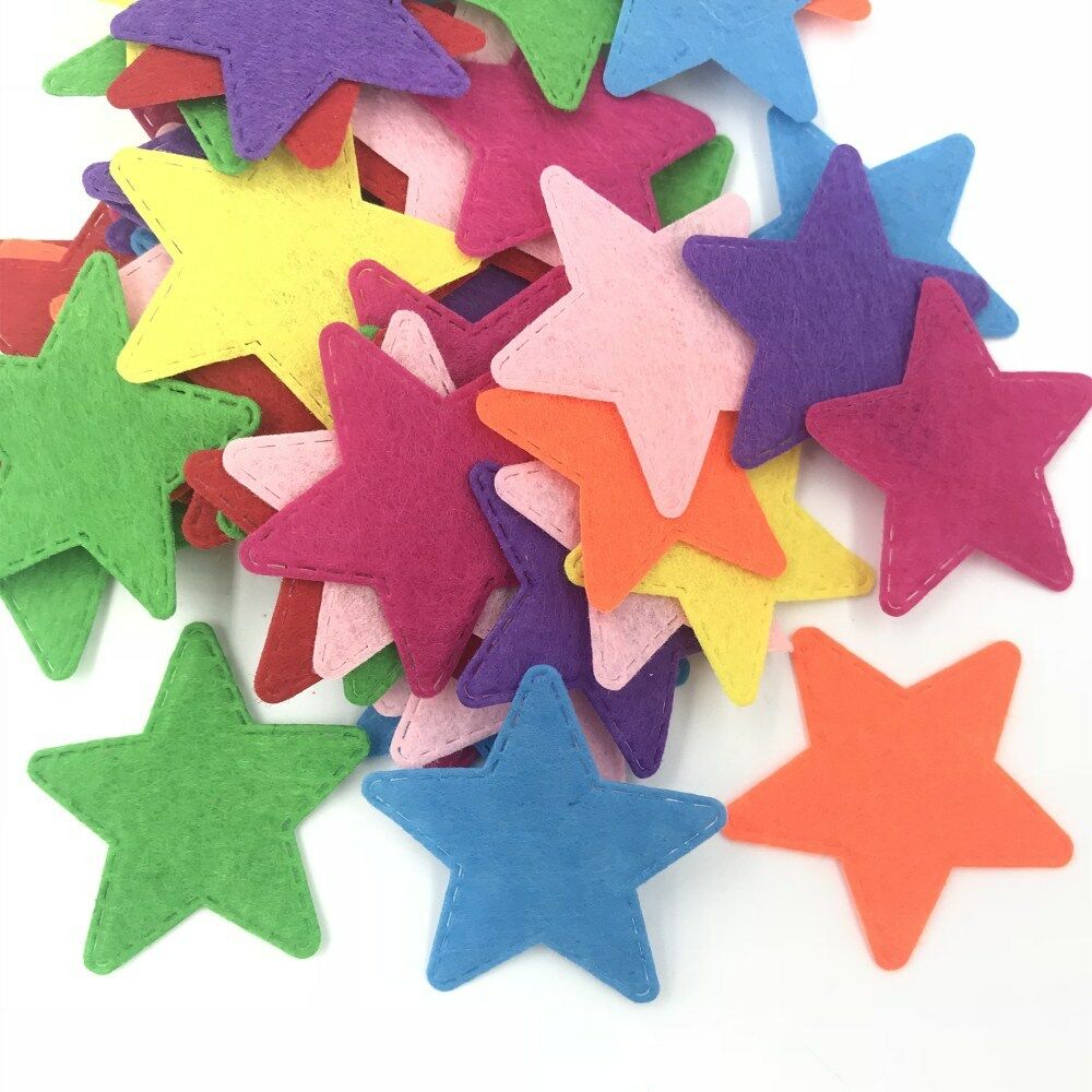 100pcs Mixed Colors star shape Felt Appliques Crafts clothing decoration 44mm