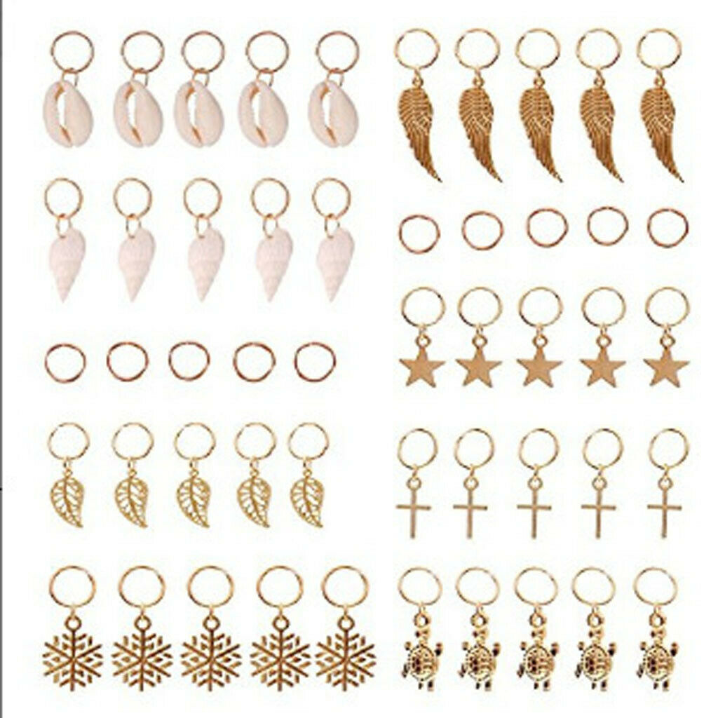 Blesiya 50 Pieces Cross Tortoise Shell Star Snowflake Hair  Braid Rings