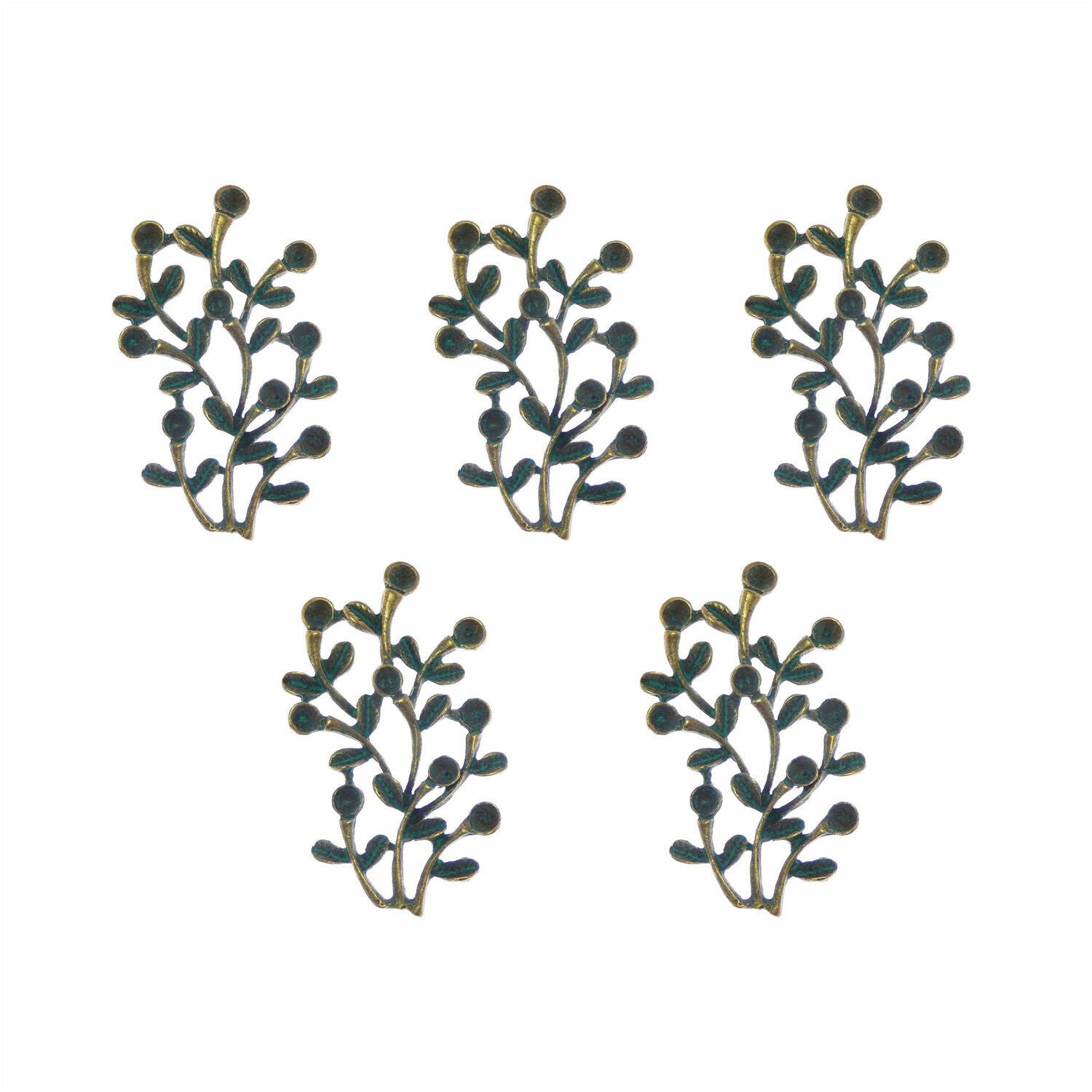10 pcs Antiqued Copper Green Ivy Vine Look Charms Pendant Crafts 58x35mm 52295