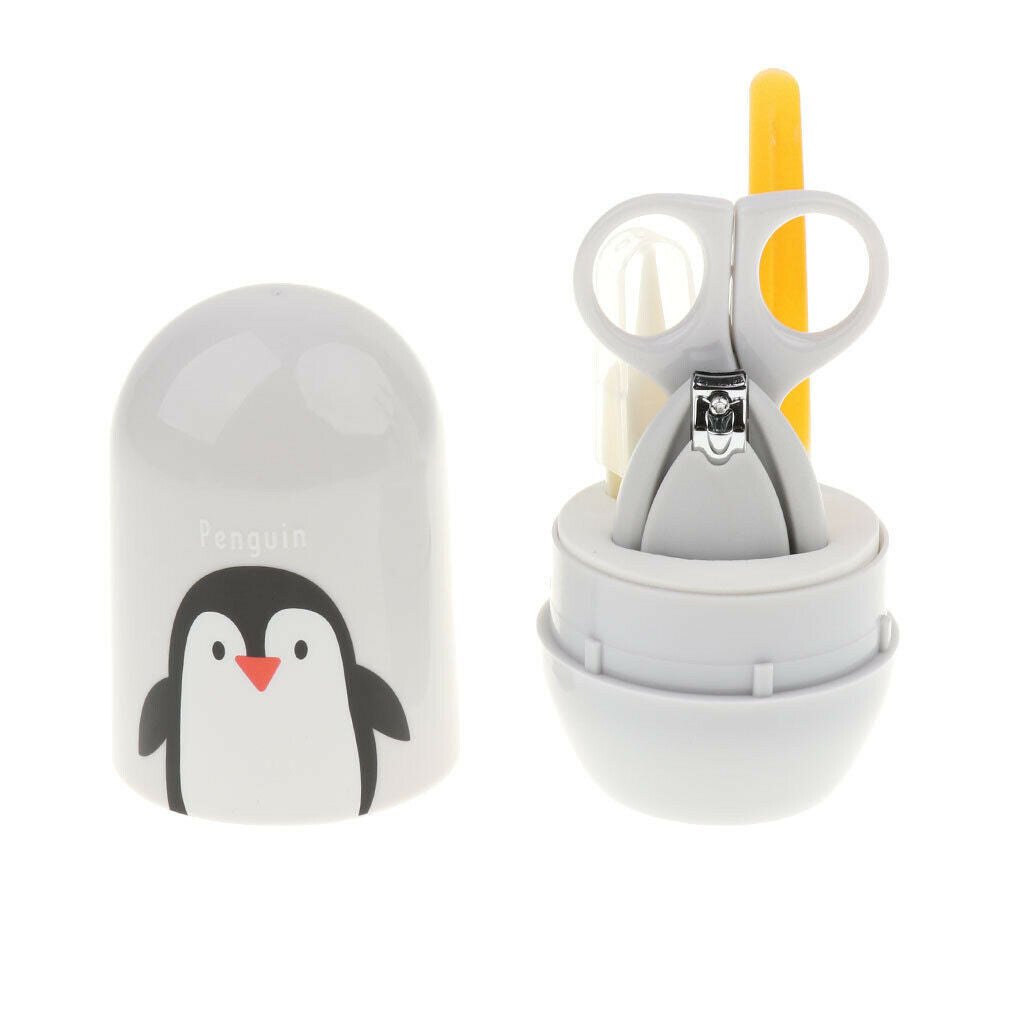 4Pieces Nail Clippers Kit Manicure Set Grey Penguin Pattern PP Material