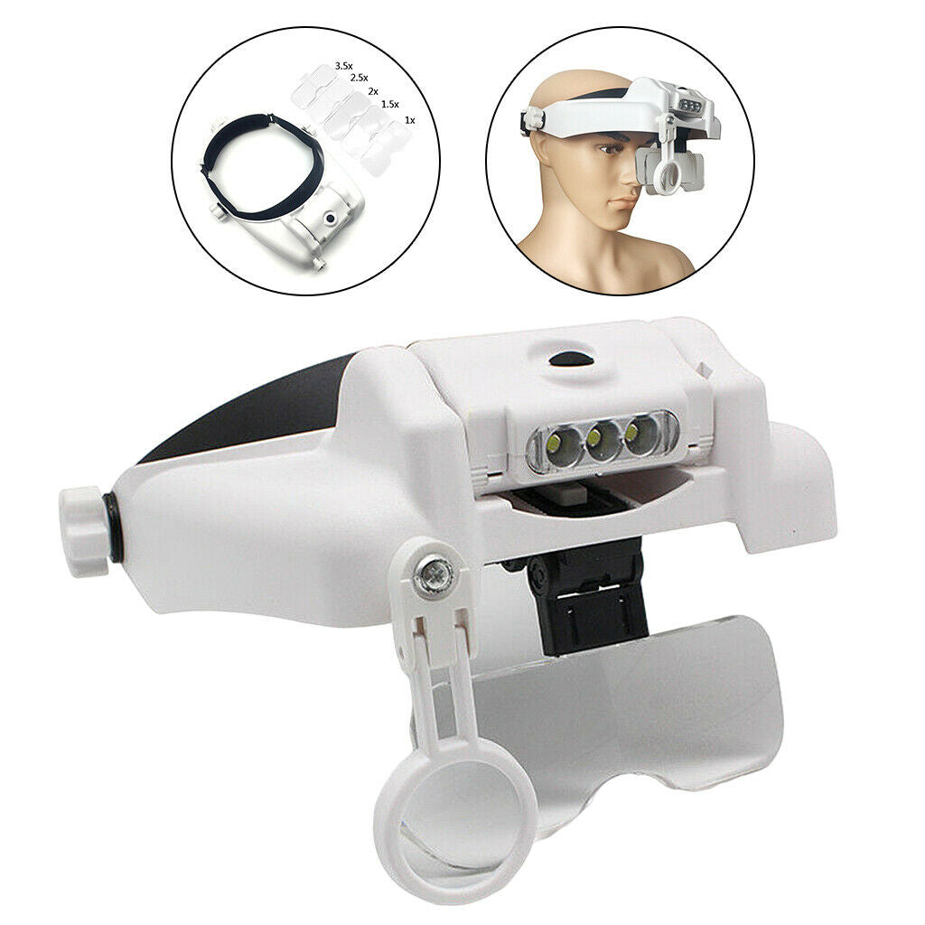 Jewelers Headband LED Light Head Loupe Bright Illuminated Magnifier w/ Lens