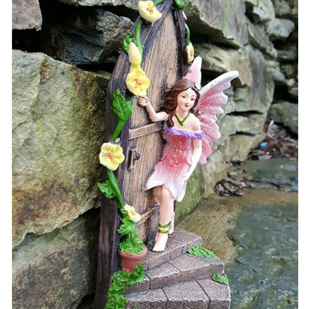 Large Fairy Door Elf Pixie Steps Wooden Stone Magical Garden Outdoor Decor