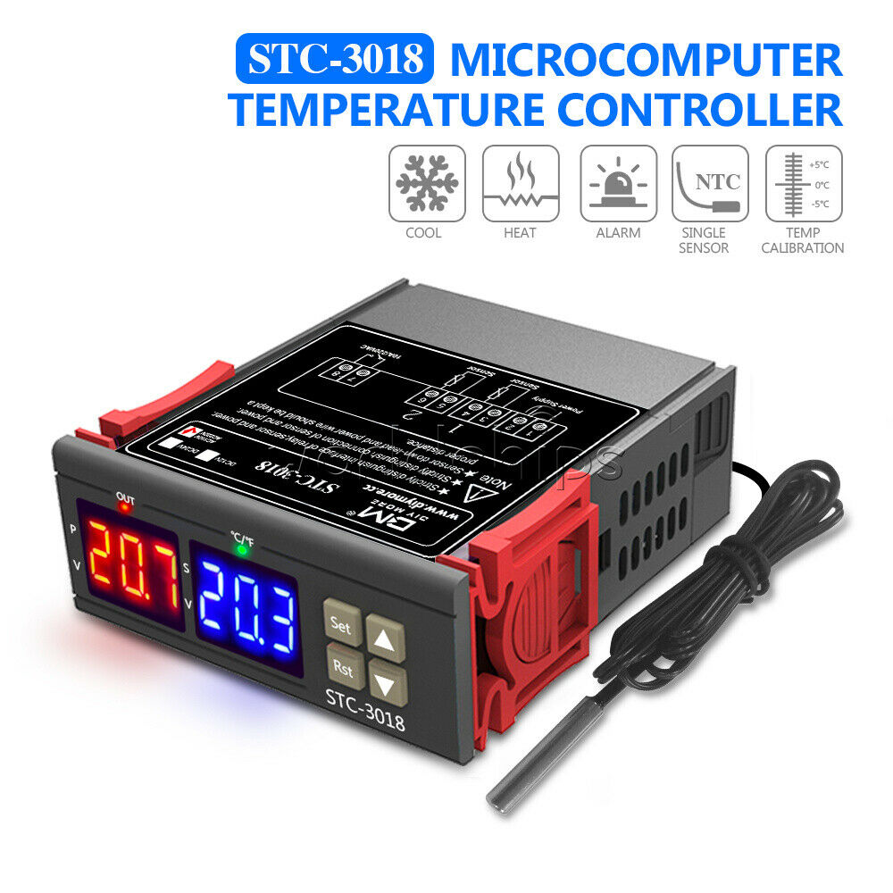AC 110-220V Digital Temperature Controller Thermostat NTC Sensor Probe STC-3018