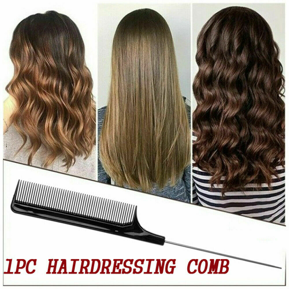 8.66"/22cm Fine-tooth Metal Pin Hairdressing Hair Style Rat Tail Comb Black Tool