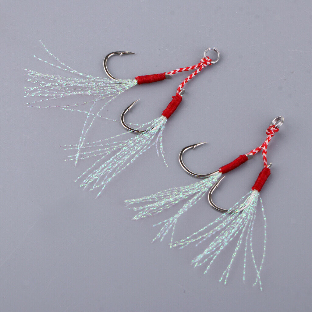 2pcs Stainless Steel Assist Hooks Sea Fishing Jig Jigging Barbed Hooks 13