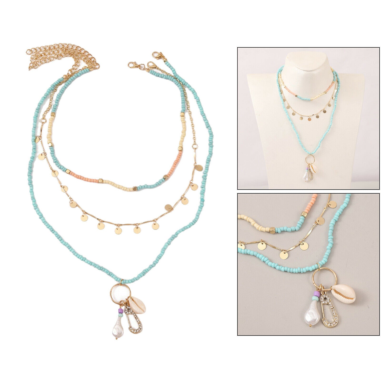 3x/Set Charm Simple Love Heart Shell Necklace Chain Women Girls Accessories