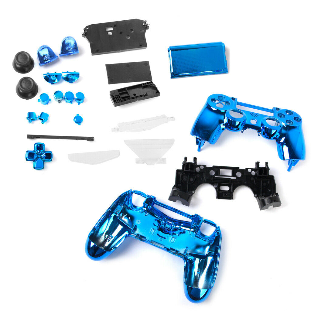 2x Full Housing Shell Case Cover Button Part for Sony PS4 ABS Metal Plate Blue