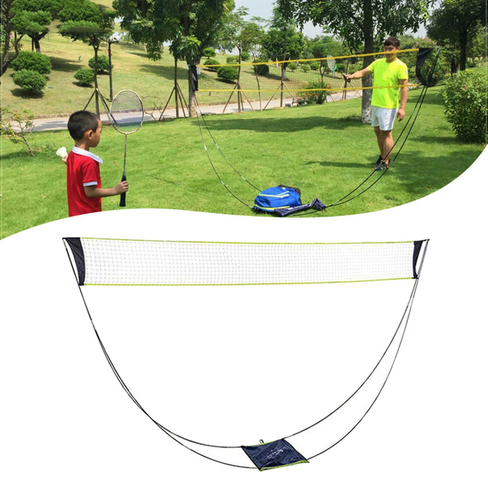 Foldable Portable Badminton Net Set with Storage Bag for Yard Beach Games