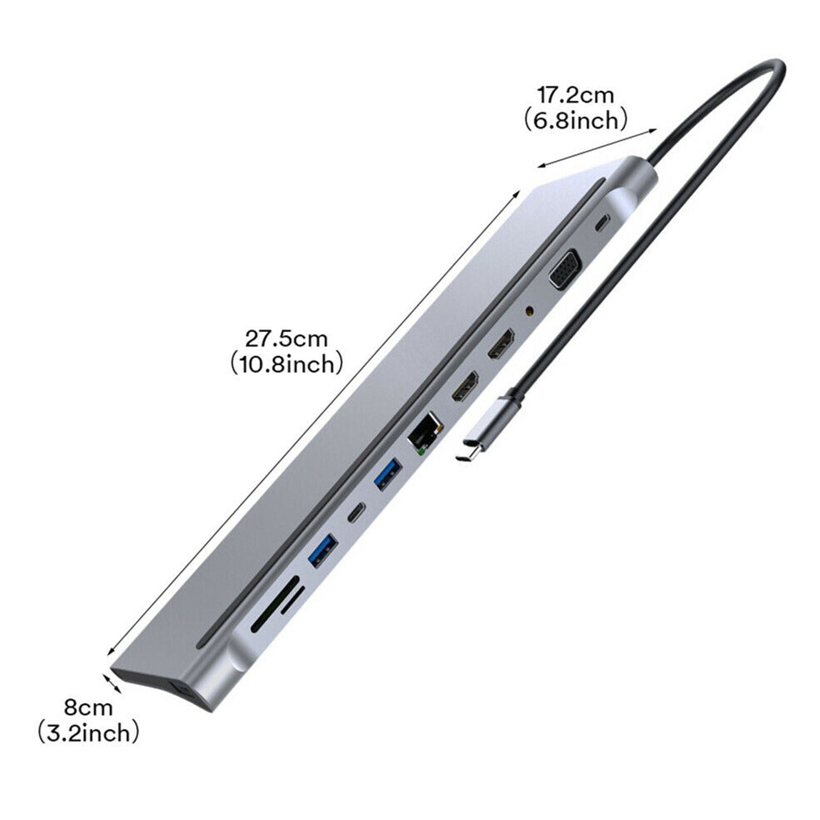 12 in 1 Type-C USB-C Hub Adapter to 2 HDMI USB VGA TF Audio with PD for MacBook