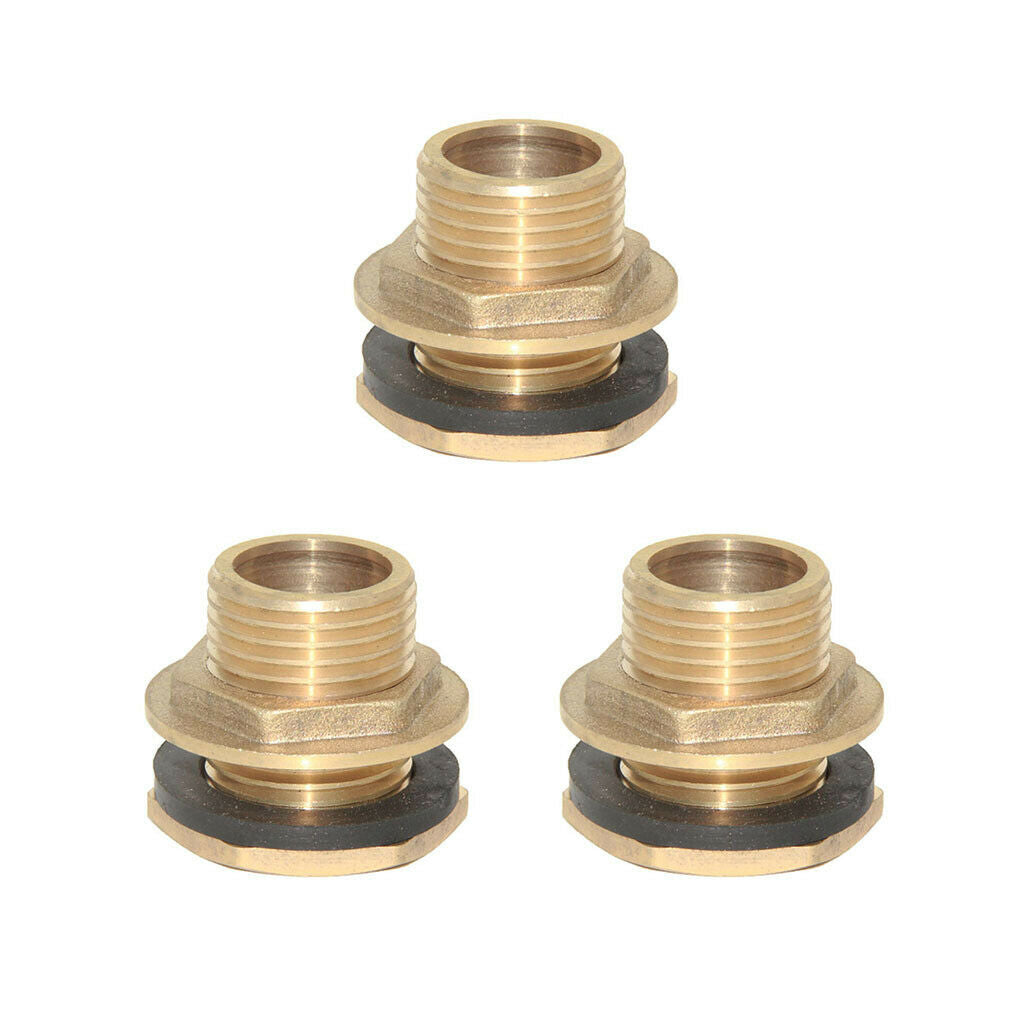3 Pieces 1/2'' Brass Water Tank Hose Pipe Connector Adapter Fittings with Gasket