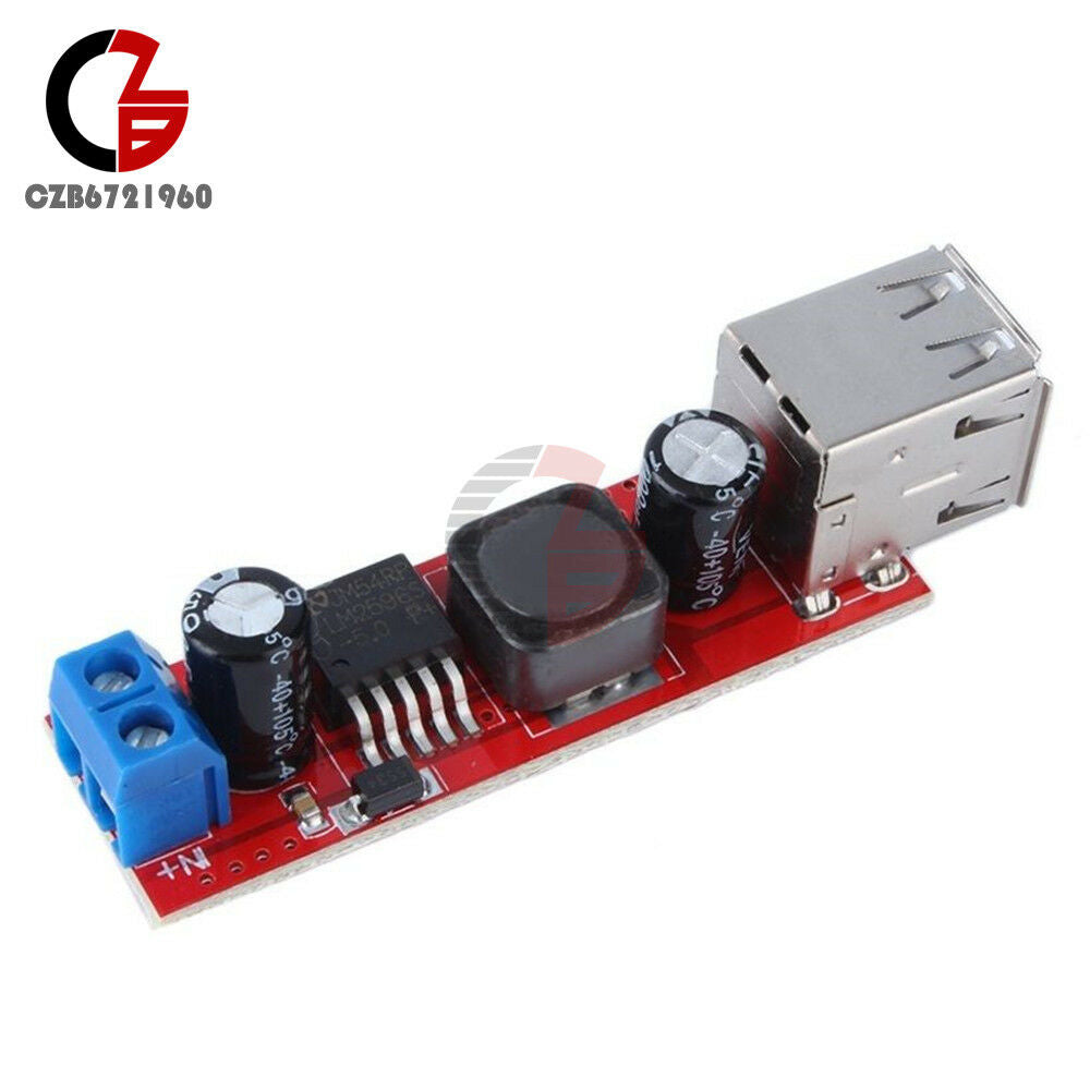 2PCS 6V-40V to 5V 3A Dual USB Charge DC-DC Step Down Converter Module LM2596