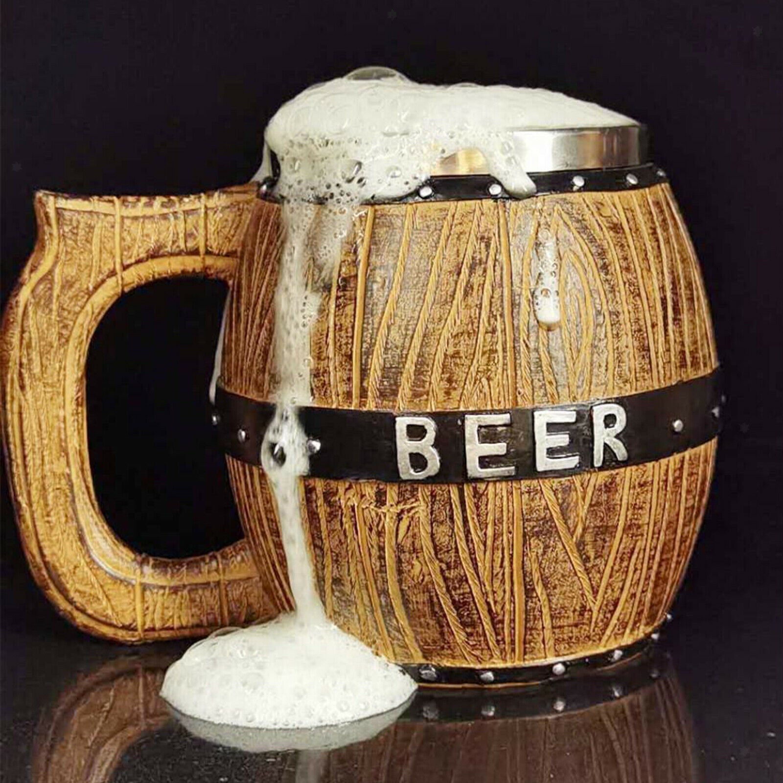 3X 580ml Wooden Barrel Beer Mug Bucket Shaped Drinkware Cocktail Mug