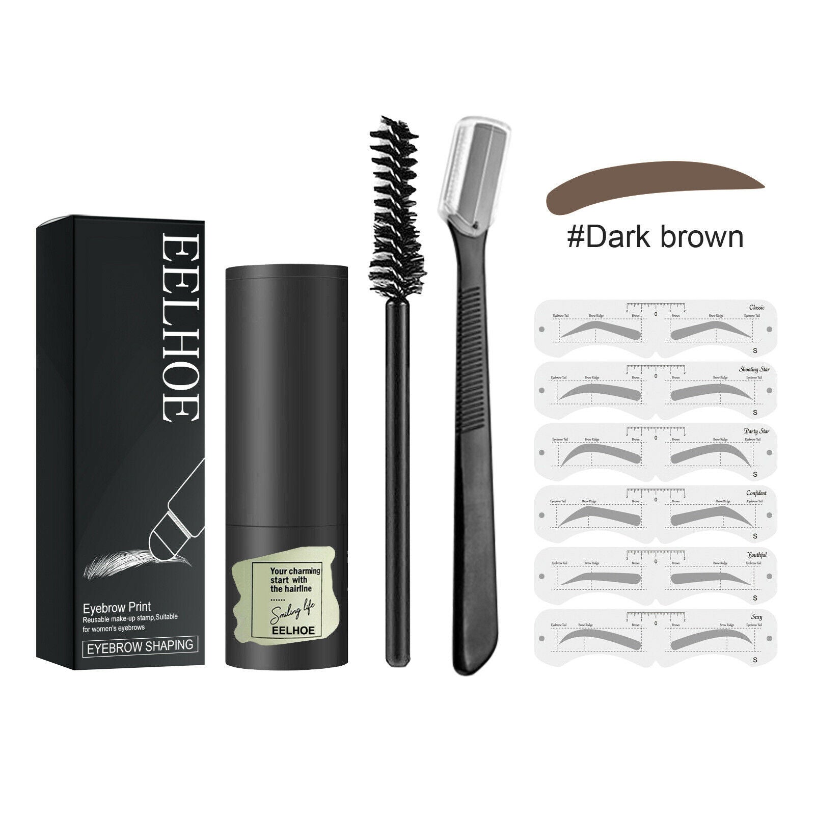 Eyebrow Stamp Shaping Kit Makeup 1x Eyebrow Pen Brushes Tools Hairline Shadow