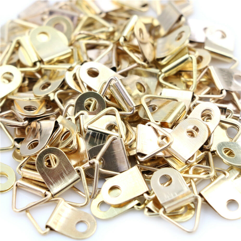 100pcs Mini Golden Triangle D-Ring Picture Photo Frame Hook Hanger 10x20m.l8