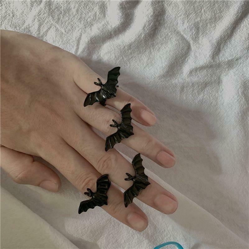 Cute Halloween Ring Black Bat Opening Adjustable Gothic Ring Band Unisex Jewelry