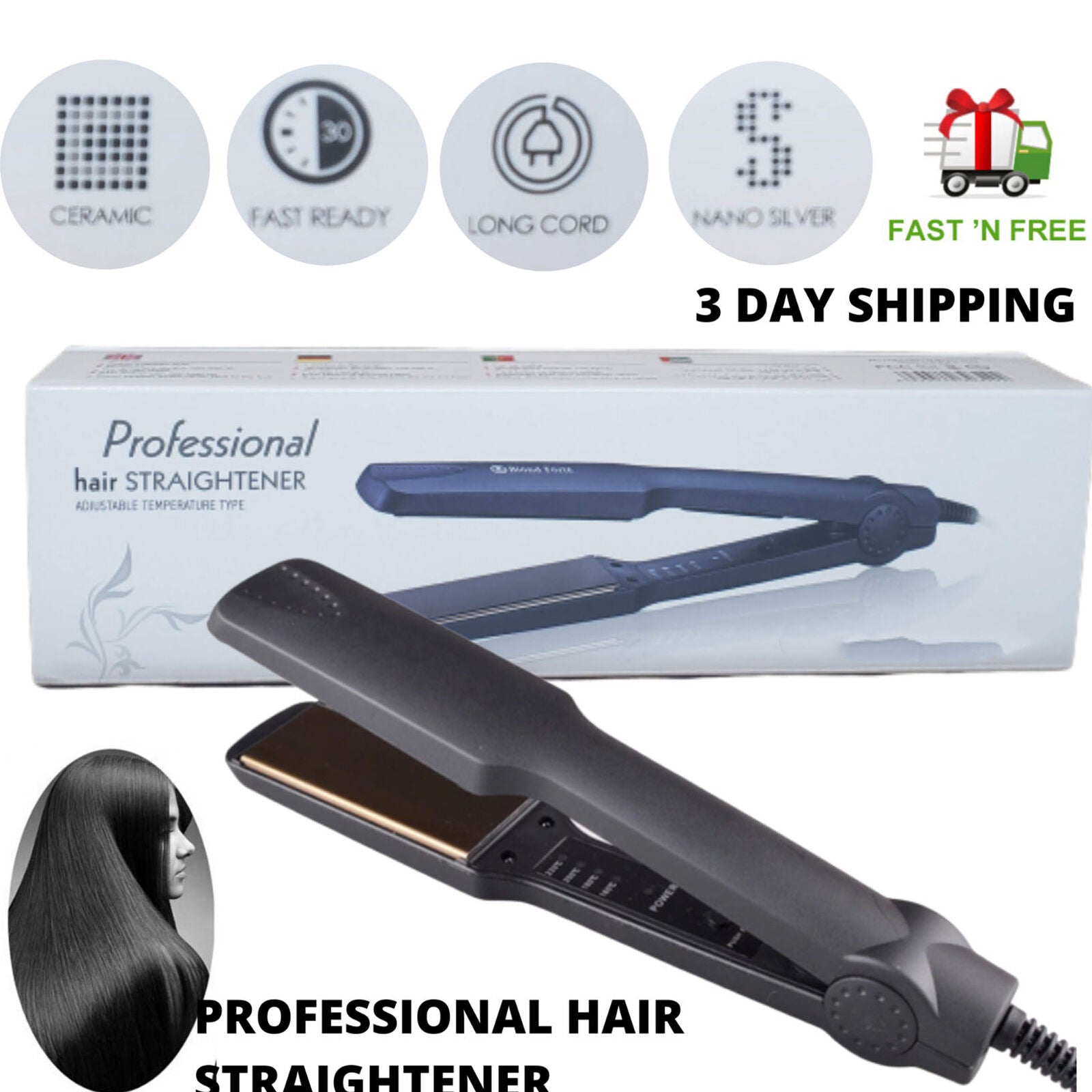 1.5'' Professional Hair Straightener Ceramic Tourmaline Ionic Flat Iron No Glove