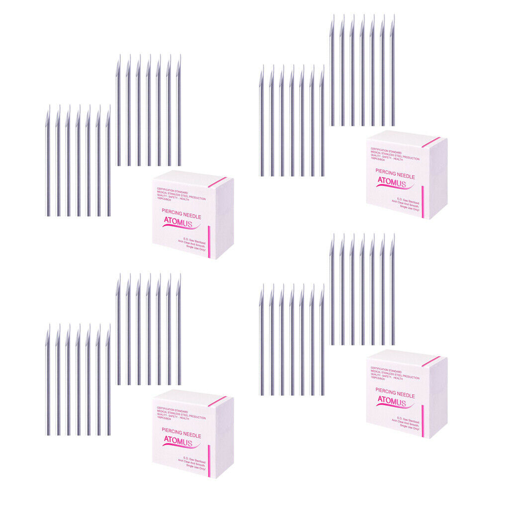 400 Pcs Professional Body Piercing Needles 16G Sterile for Lip Ear Nose