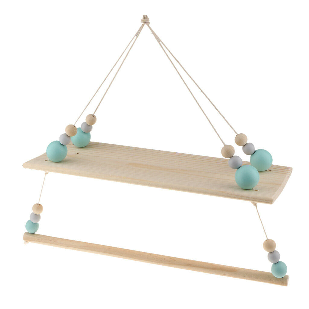 Wall Hanging Wooden Shelves Floating Wall Shelf Home Decor 2 Layers - Green