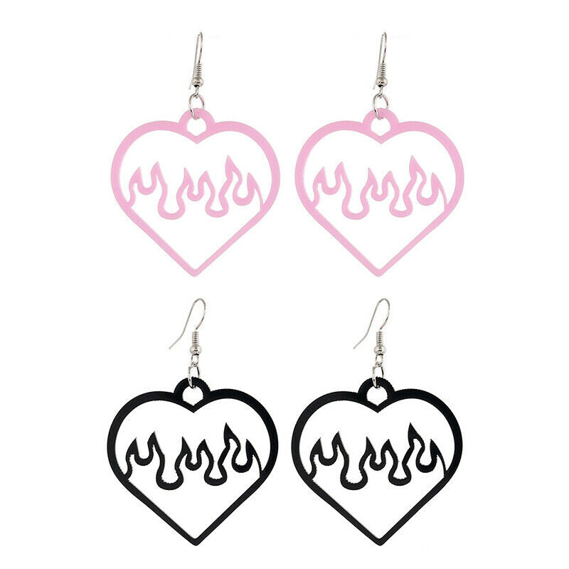 Black Pink Big Peach Heart Hollow Out Dangle Earrings Fashion Flame Ear J.l8