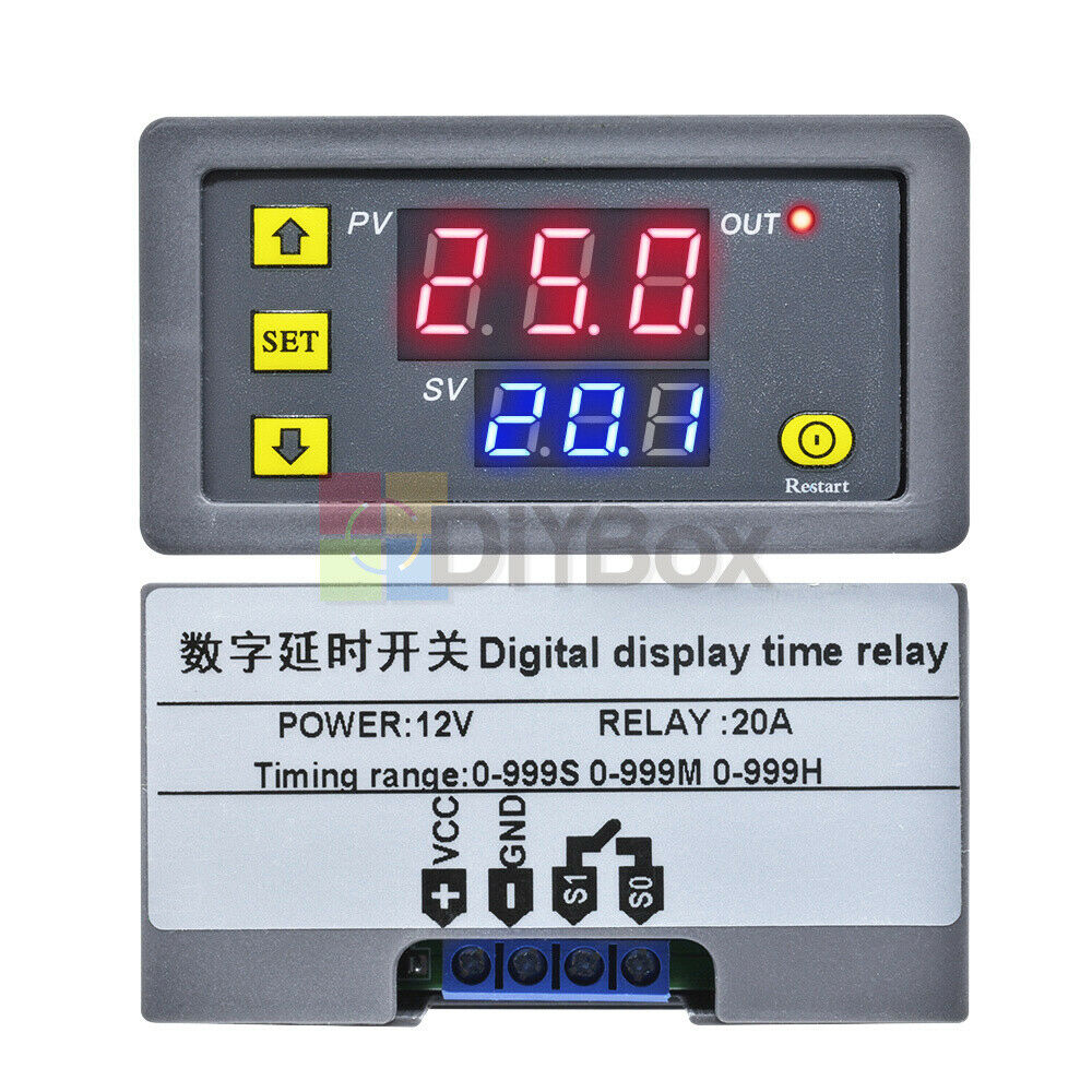 0-999 hours Timing Delay Relay Module 12V Digital Thermostat w/ LED Dual Display