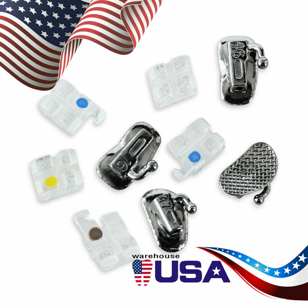 5Box Dental Ceramic Bracket+Buccal Tube Orthodontic Roth.022 3.4.5 Hooks AZDENT