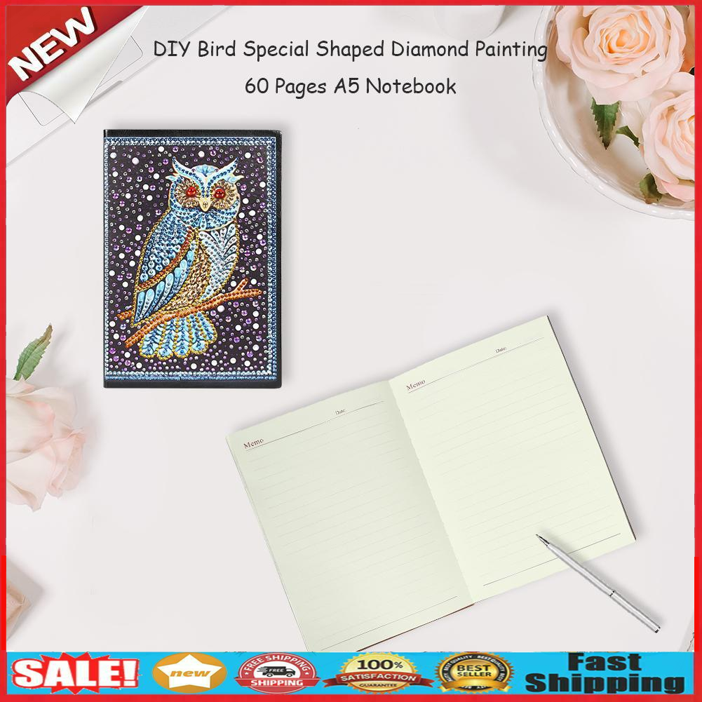 DIY Bird Special Shaped Diamond Painting 60 Pages A5 Notebook Diary Book @