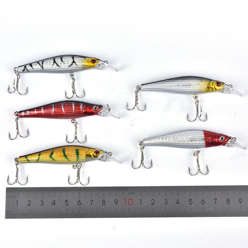 5pcs Fishing Bass Lures Diving Crankbait Minnow Bait Crank Baits Hook Tac.l8