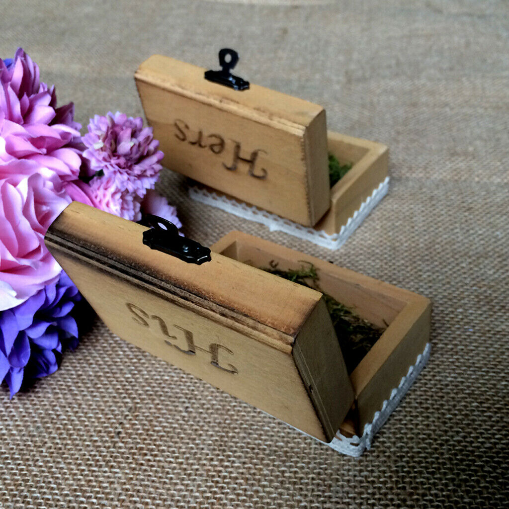 1 Pair His Hers Wooden Ring Box Ring Holder Wedding Party Ring Bearer Box