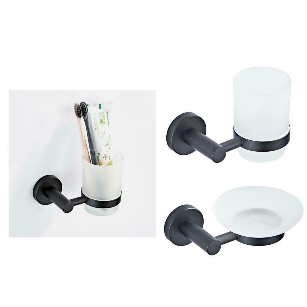 Anti-corrosion Toothbrush Holder w/ Ground Glass Cup for Home Cafe Bathroom