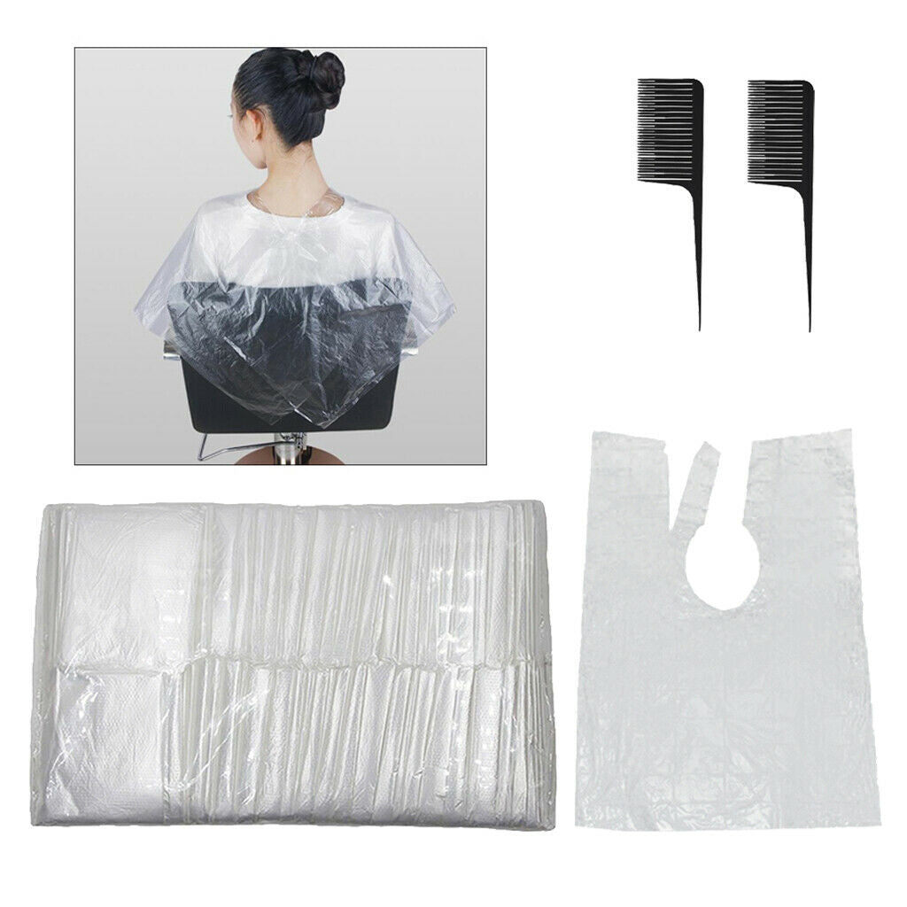 100x Disposable Hair Cutting Cape Gown Salon Stylist Barber Cape +2 Comb as Gift