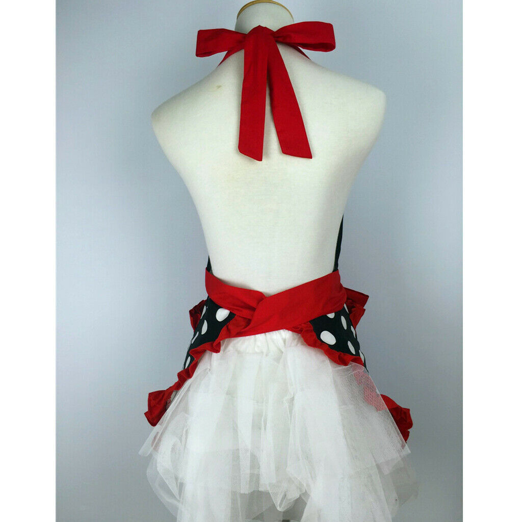 Cotton Kitchen Apron Maid Dots Apron Women Apron Bowknot Decor Bowknot Red