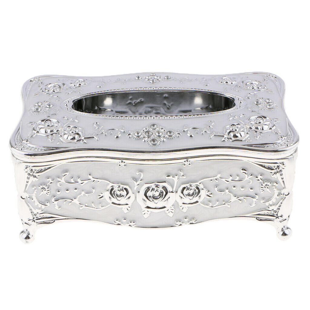 European Style Acrylic Tissue Box Luxurious Rose Napkin Cover  Sliver White