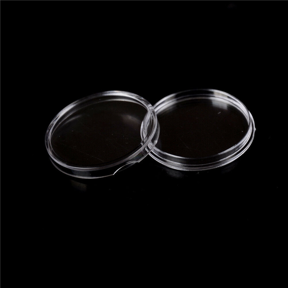 100 Clear Coin Capsules Coin Case Holders 27mm Round Storage Box HVB.DD
