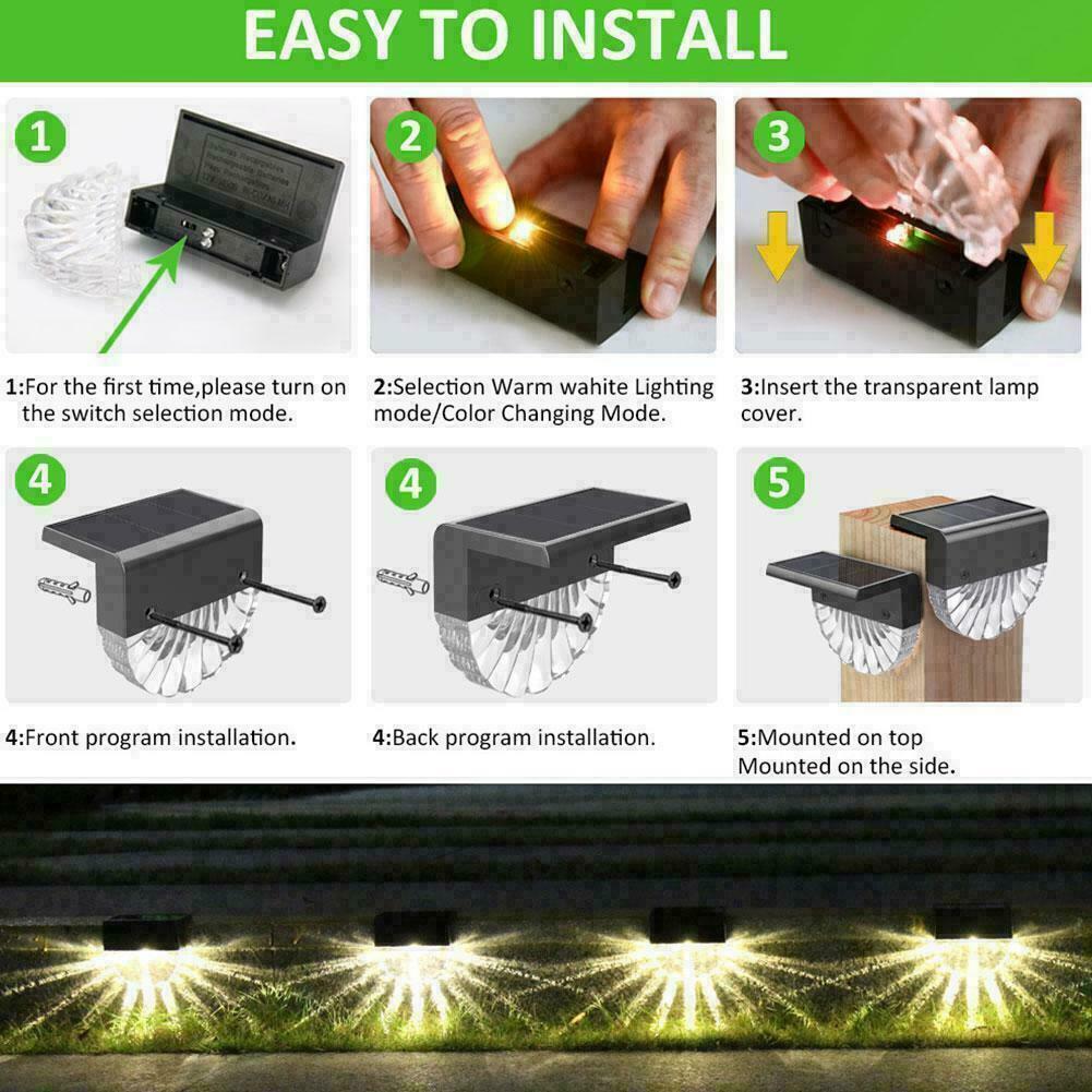 4 PCS LED Solar Powered Fence Wall Lights Garden Lamp Patio Step I5V4 N7O5