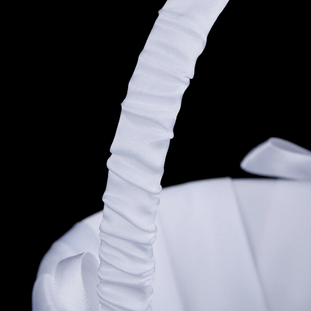 White Satin Beaded Wedding Flower Girl Basket Bowknot Decor NTJ ueJCA.DD