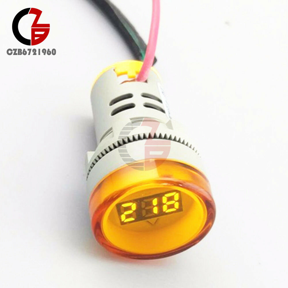 Mini Yellow 22mm LED AC60-500V Voltmeter Voltage Meter Indicator Pilot Light DIY