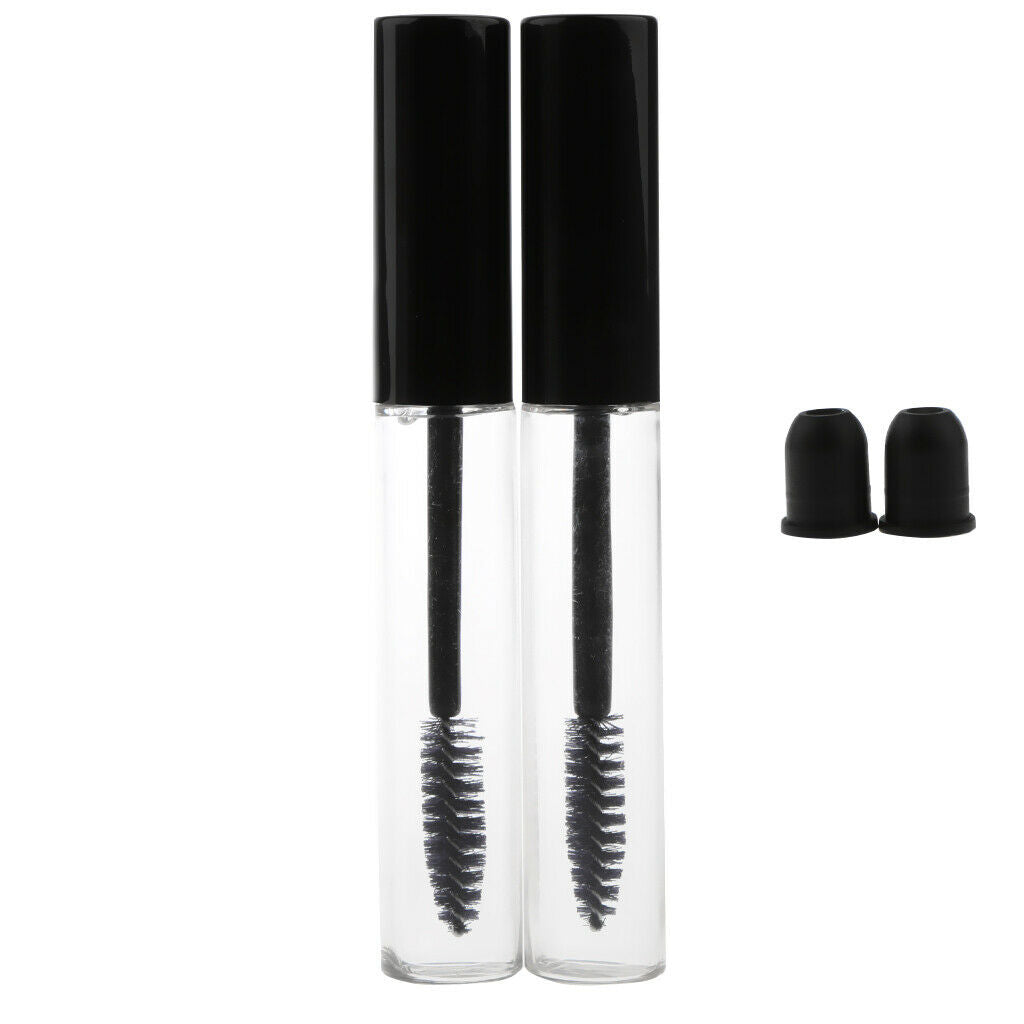 2 pcs 10ml Mini Transparent Travel Empty Mascara Eyelash Vials +2pcs Clear
