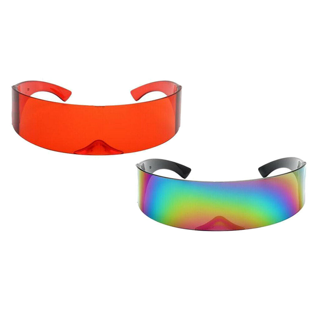 2Pcs Futuristic Visor Sunglasses Robotic Narrow Sun Glasses Party Supplies