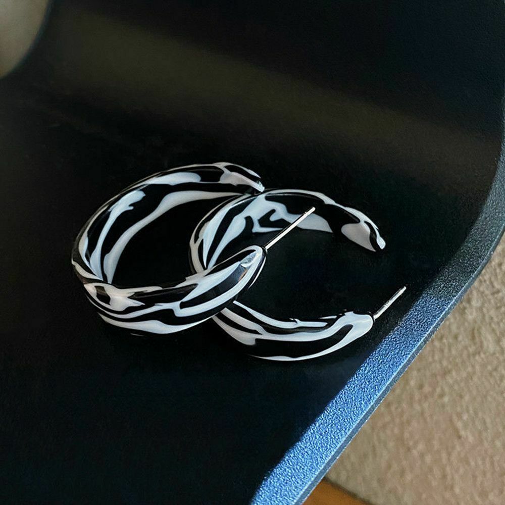 Geometric Women Stud Earrings Zebra Stripes C-shaped Jewelry Retro Hoop Earring