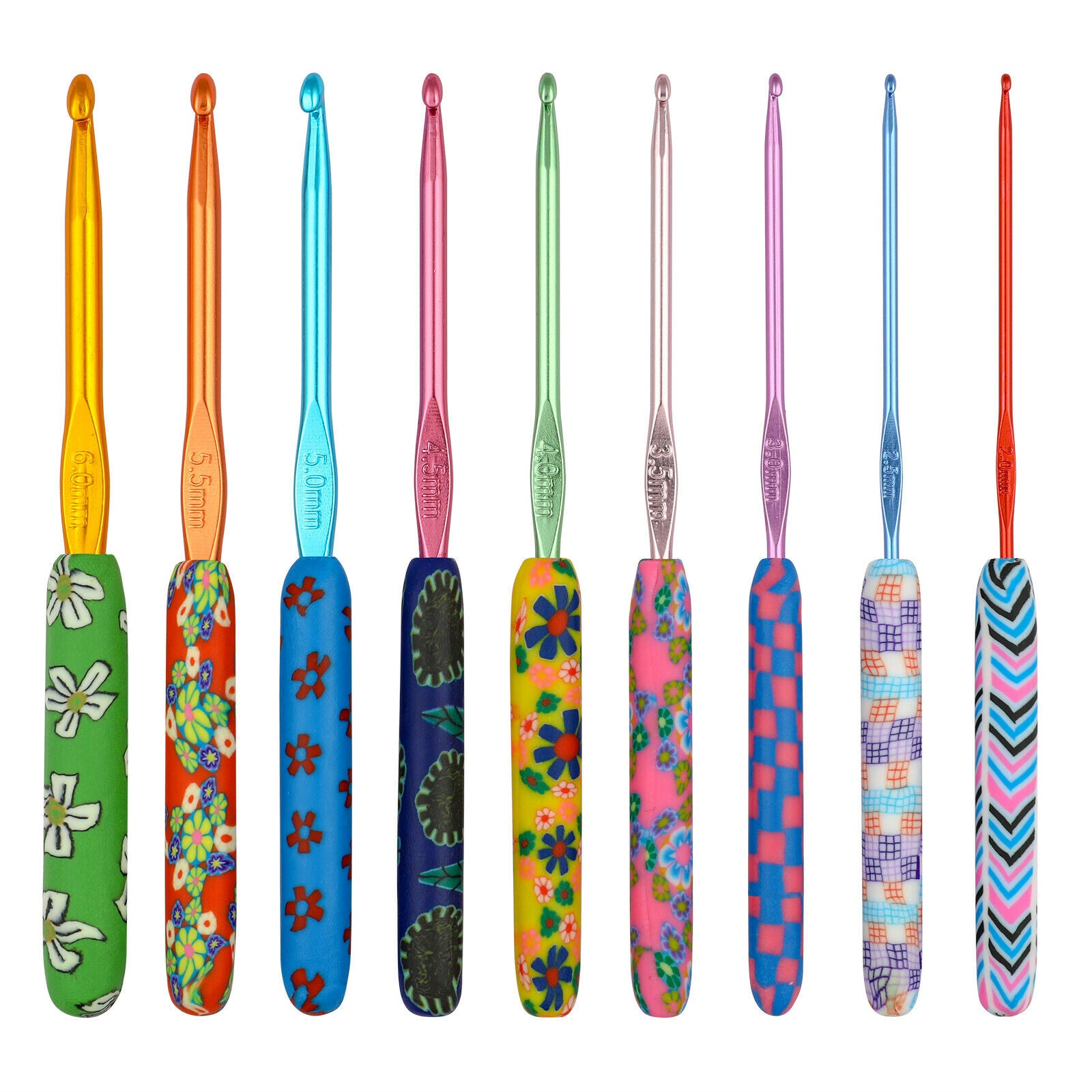 Crochet Hooks Set, 9 Pieces 2mm-6mm Soft Pottery Handles Yarn Knitting Needles