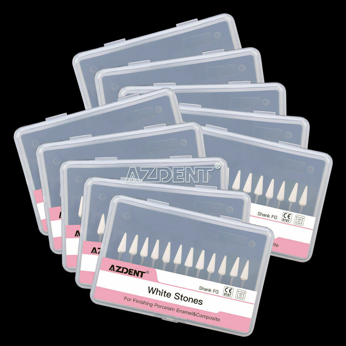20X AZDENT Dental Polishing FG Burs Abrasion Cone White Stone CN1 Points Burs