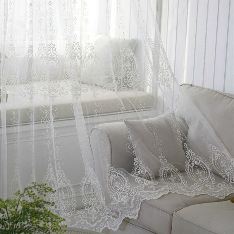 Baroque Embroidery Curtains Fabric Pelmets Lace Tulle Voile Panel Drape Divider