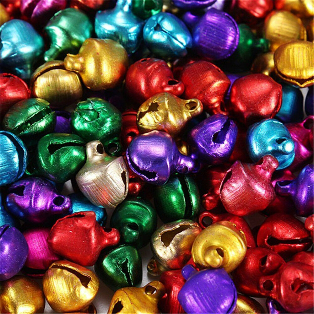 200 Pcs Mixed Color Aluminum Beads Christmas Jingle Bells Pendants Charms 6x8 mm